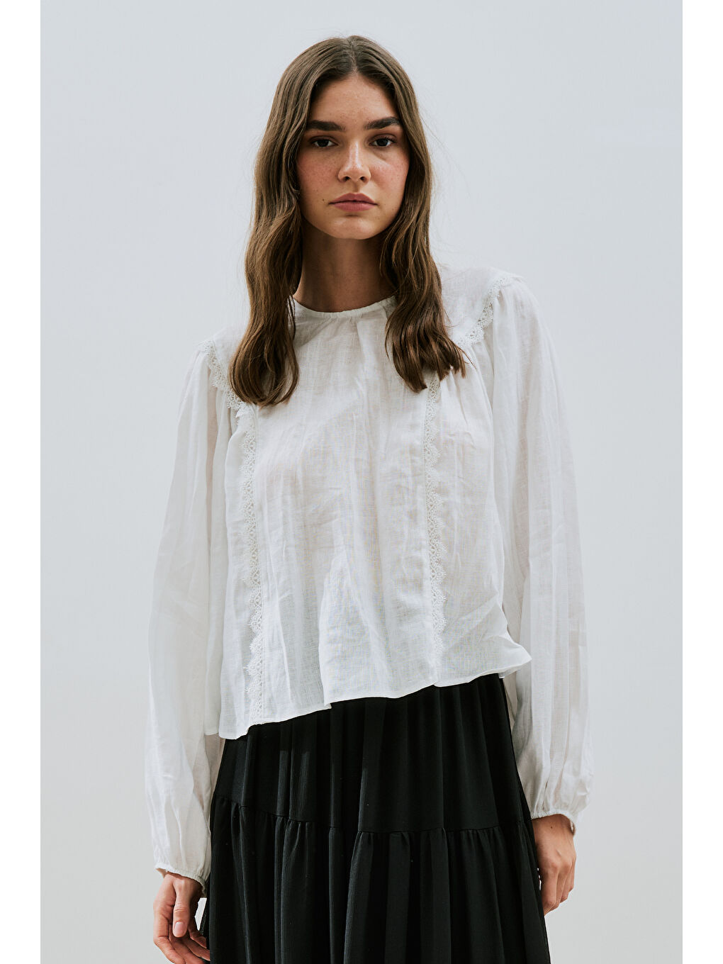 Keten Crush Efektli Bluz Ekru-2