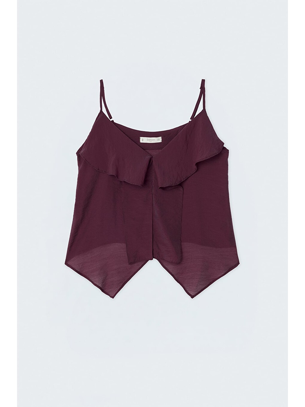 Fırfır Detaylı Askılı Bluz - Bordo-4