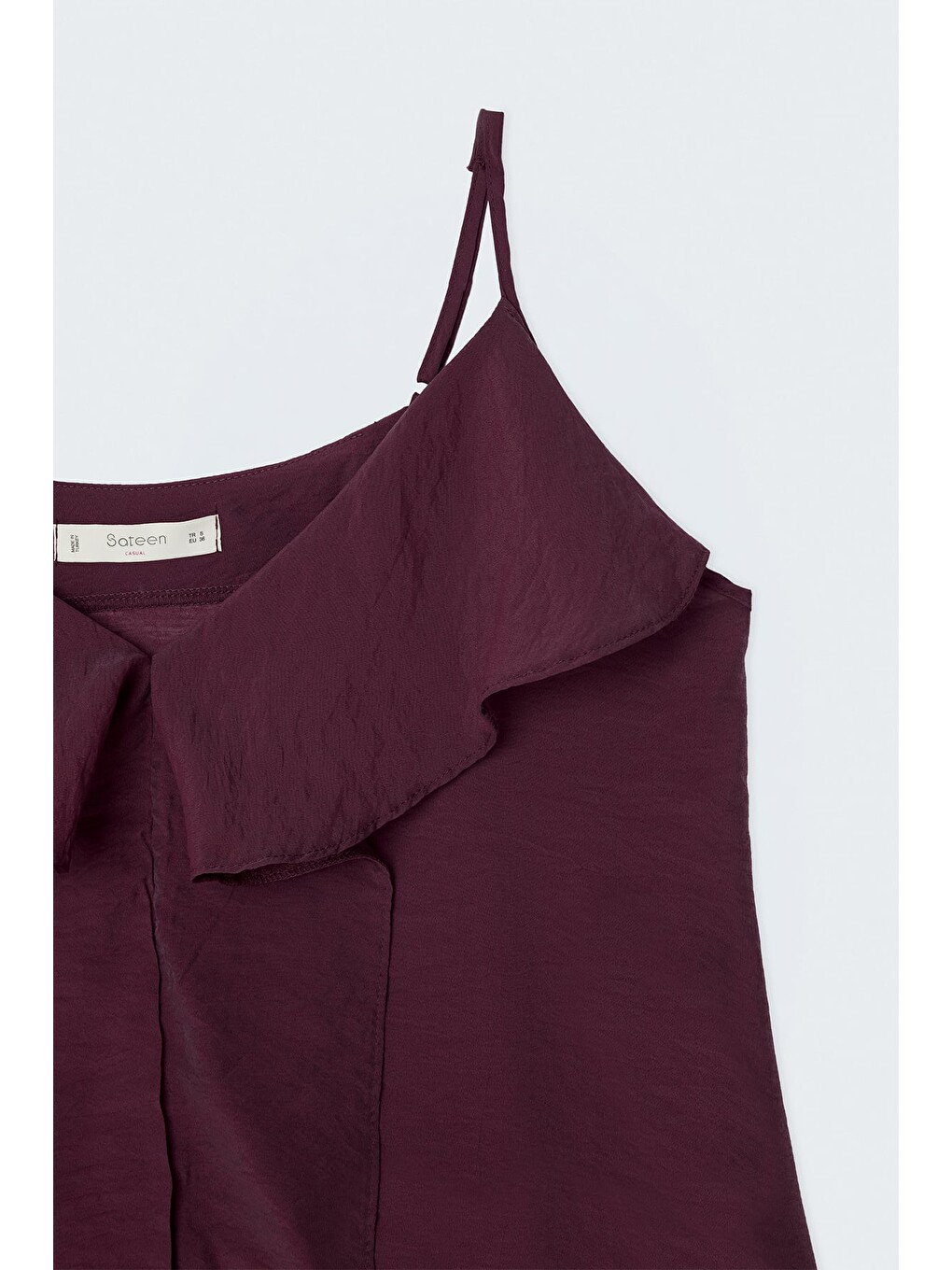 Fırfır Detaylı Askılı Bluz - Bordo-5