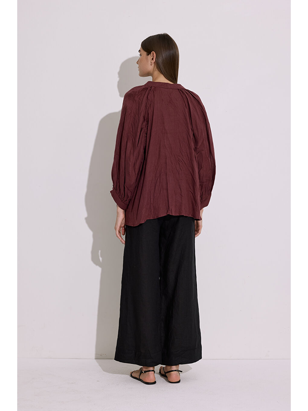 Mürdüm Keten Crush Düğmeli Bluz Erik Çürüğü-5