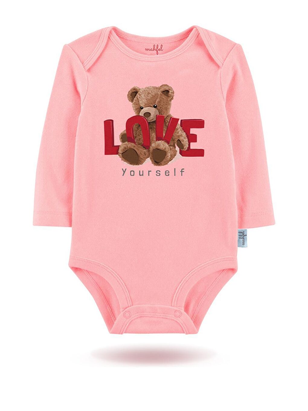 MAHFEL Pembe 2'Li " LOVE YOURSELF "Baskılı Uzun Kollu Unisex Bebek Çıtçıtlı Body - 1