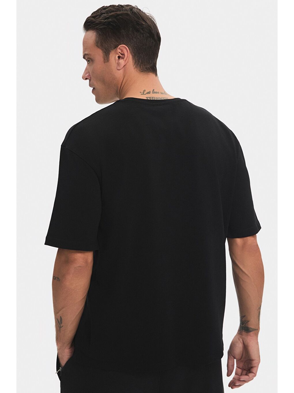 Siyah Erkek Oversize Slogan Baskılı Kalın Dokulu Tişört-1