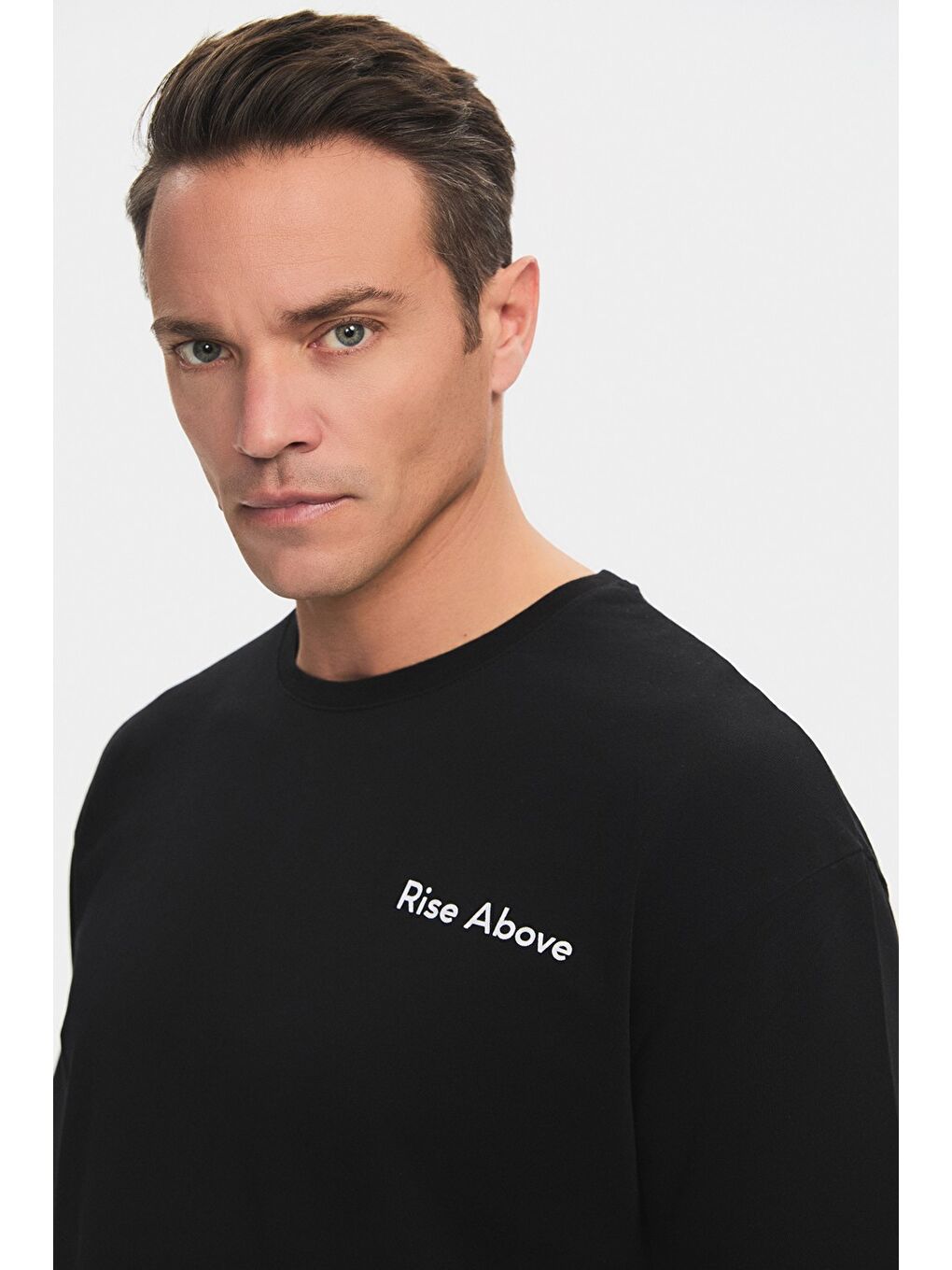 Siyah Erkek Oversize Slogan Baskılı Kalın Dokulu Tişört-2