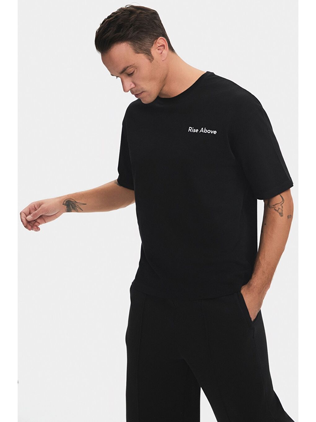 Siyah Erkek Oversize Slogan Baskılı Kalın Dokulu Tişört-3