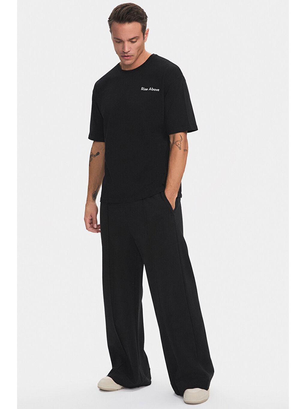 Siyah Erkek Oversize Slogan Baskılı Kalın Dokulu Tişört-4