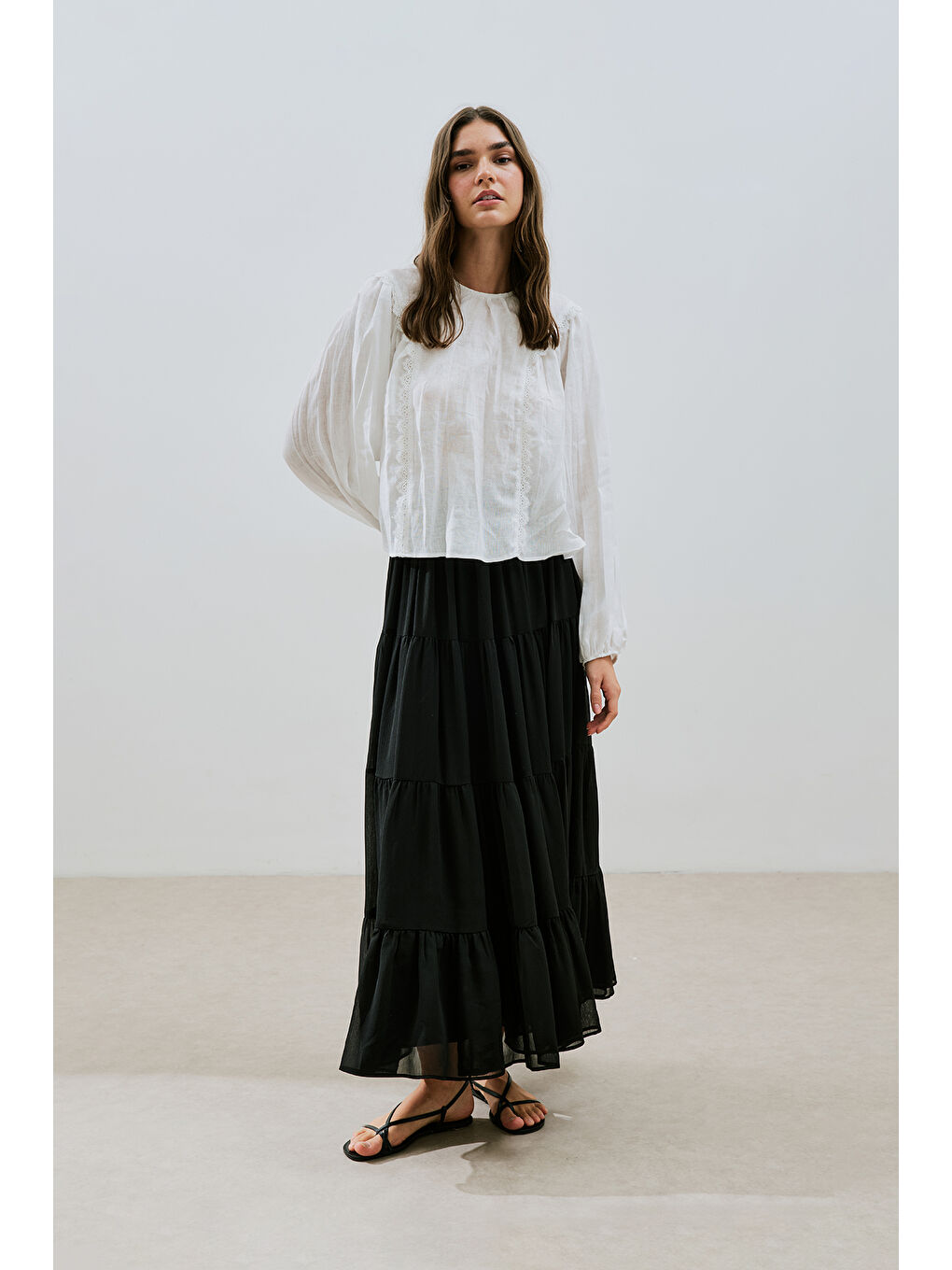 Keten Crush Efektli Bluz Ekru-3