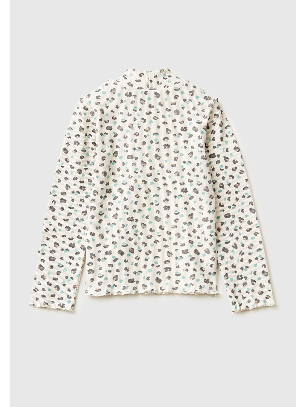 Ekru Kız Çocuk Krem Mix Tamamı Desenli Ribana Yarım Yaka Slim Fit Uzun Kollu T-Shirt-1