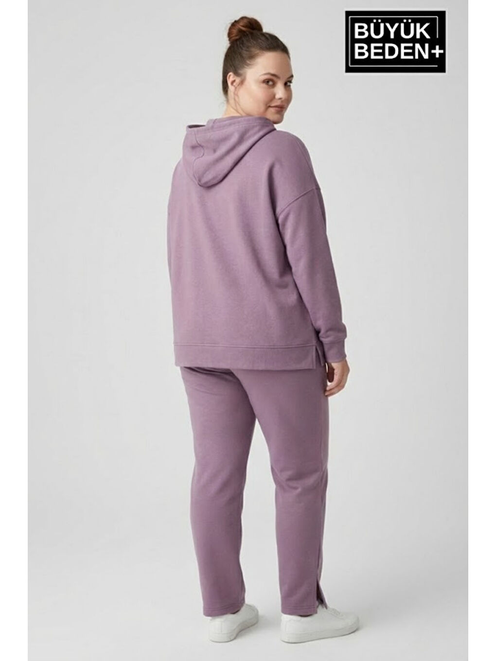 Lila Büyük Beden Kapüşonlu Capri İsland Baskılı Tunik ince Sweatshırt SPR26BTK991-2-1