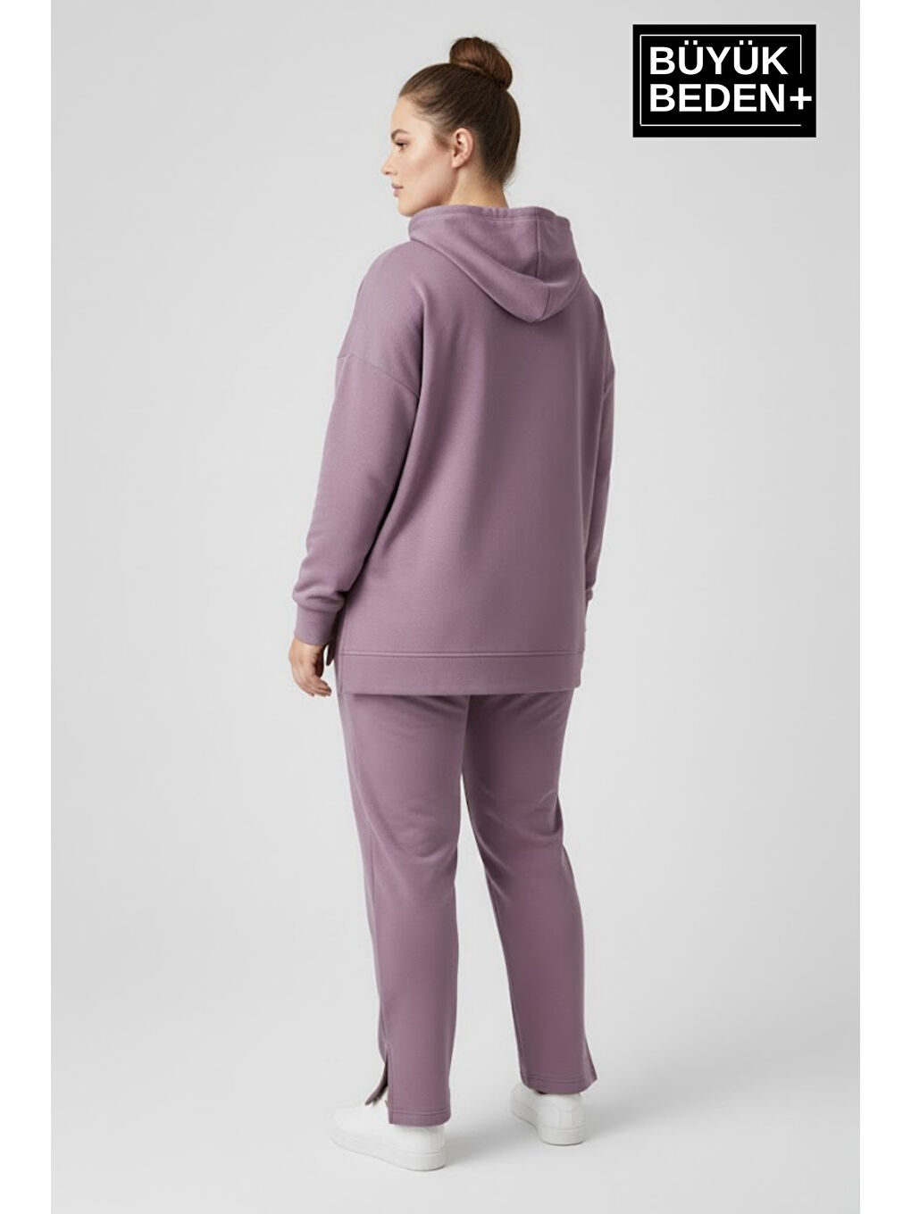 Lila Büyük Beden Kapüşonlu Capri İsland Baskılı Tunik ince Sweatshırt SPR26BTK991-2-2