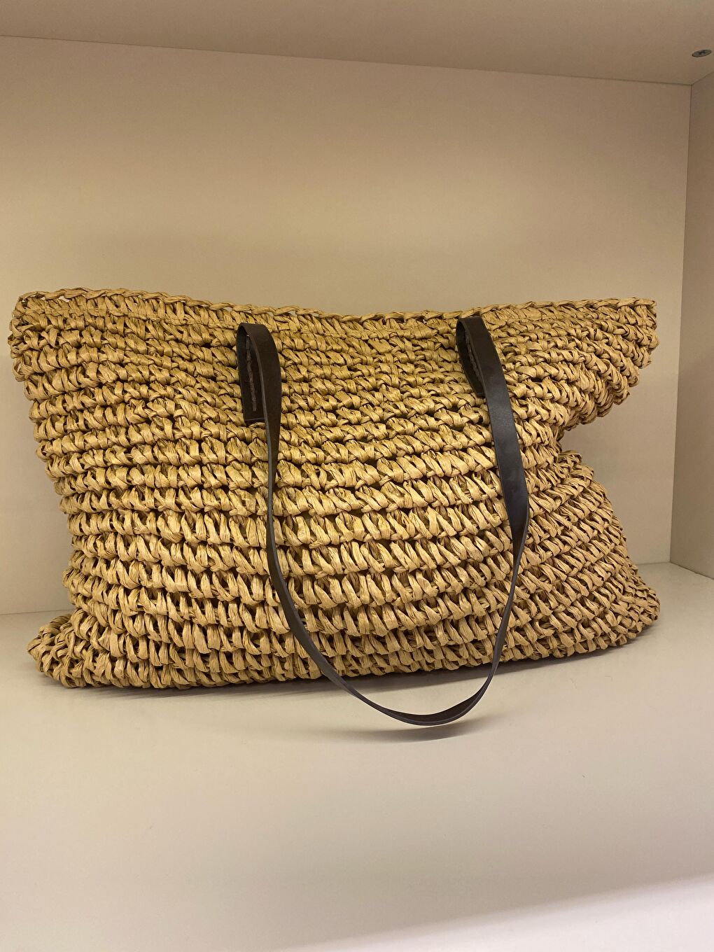 Kahverengi Camel El Örgüsü Hasır Çanta