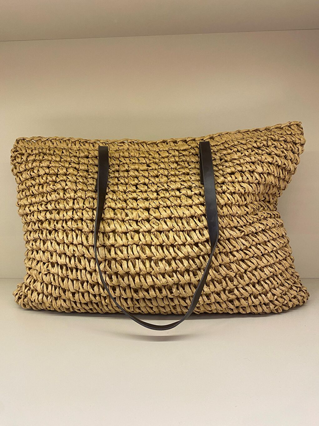 Kahverengi Camel El Örgüsü Hasır Çanta-1