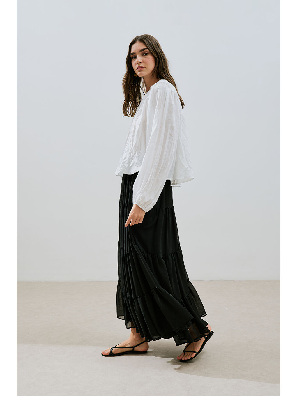 Keten Crush Efektli Bluz Ekru-4