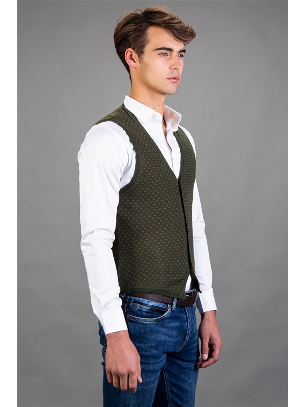 Erkek Desenli Haki Yeşil Yelek-1