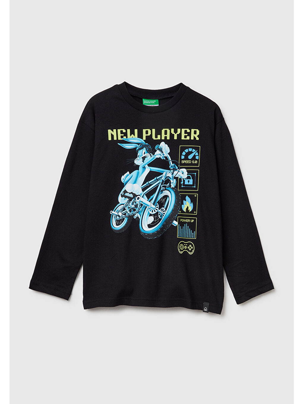 Erkek Çocuk Siyah Tazmanya Baskılı Jarse Kabartmalı Uzun Kollu T-shirt