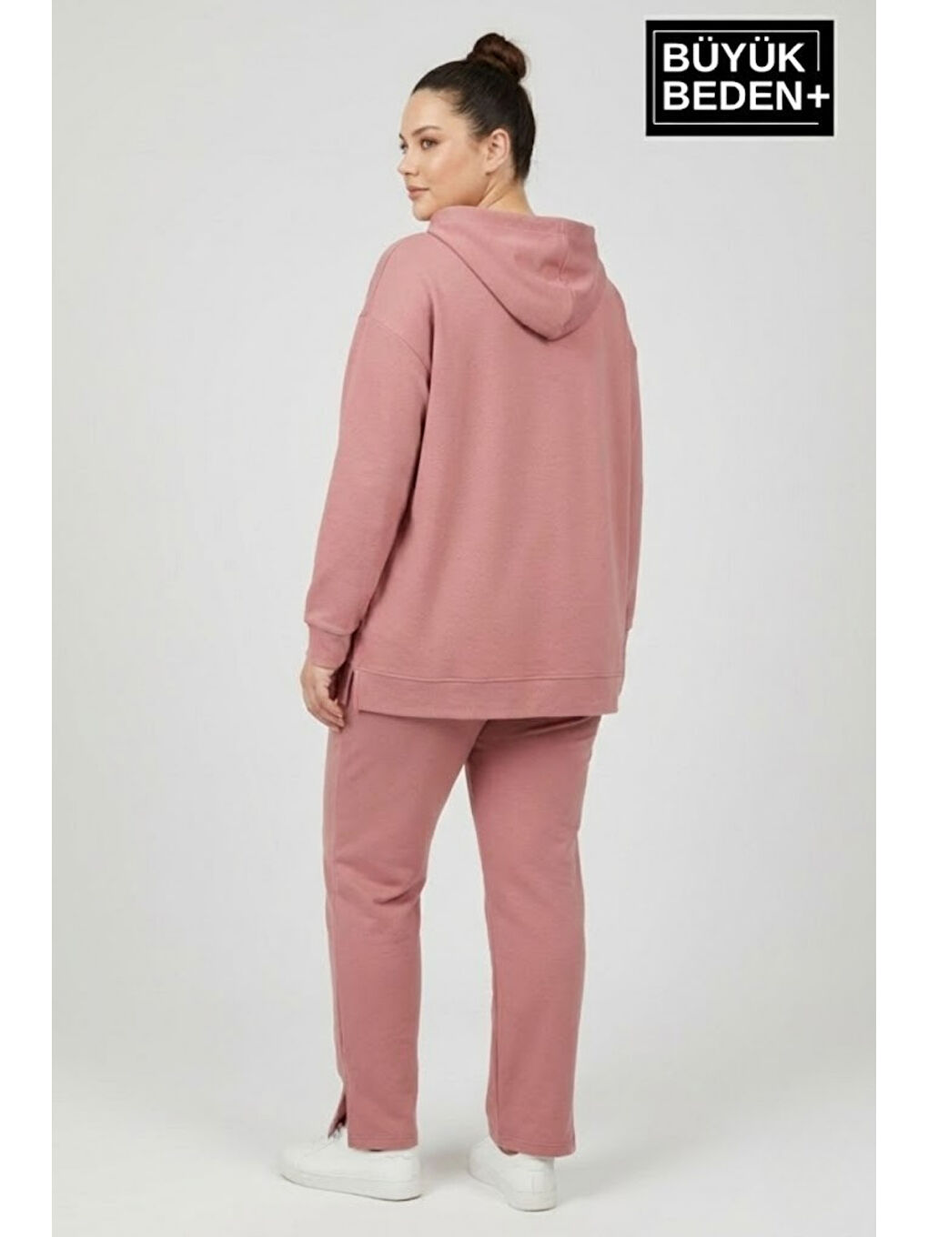 Pembe Büyük Beden Kapüşonlu Capri İsland Baskılı Tunik ince Sweatshırt SPR26BTK991-2-1