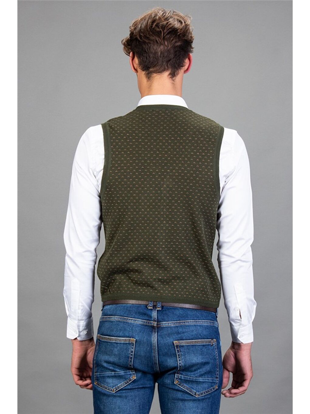 Erkek Desenli Haki Yeşil Yelek-3
