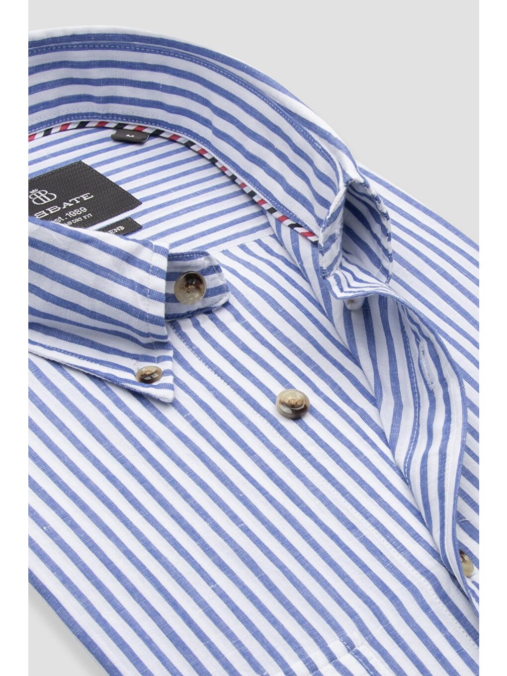 Alba Keten Pamuk Keten Karışımlı Comfort Fit Koyu Mavi Düğmeli Yaka Erkek Çizgili Gömlek-5