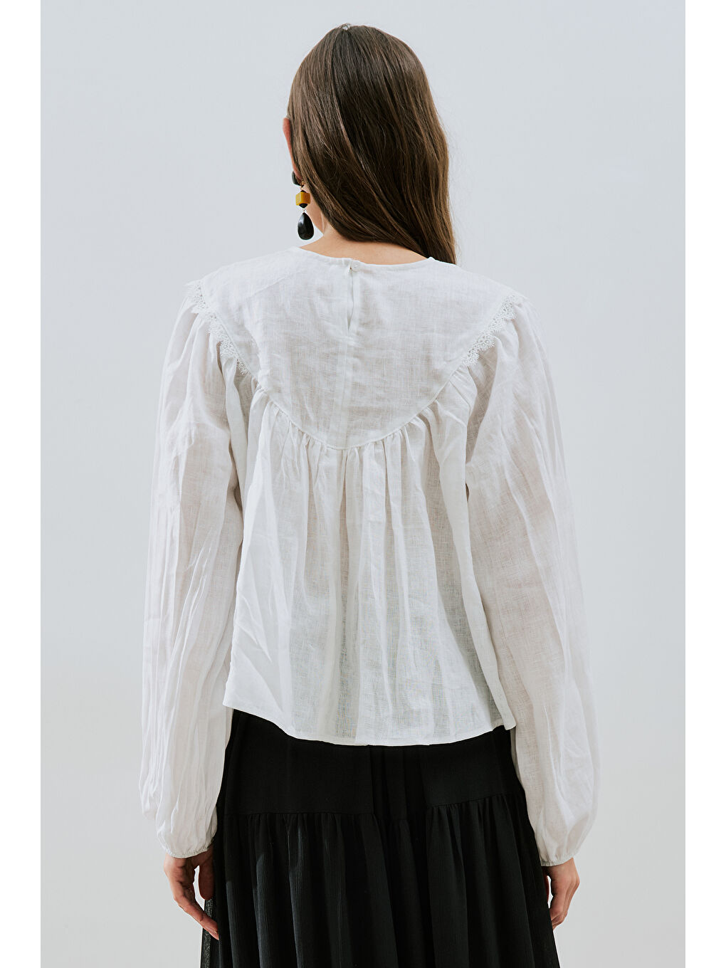 Keten Crush Efektli Bluz Ekru-5