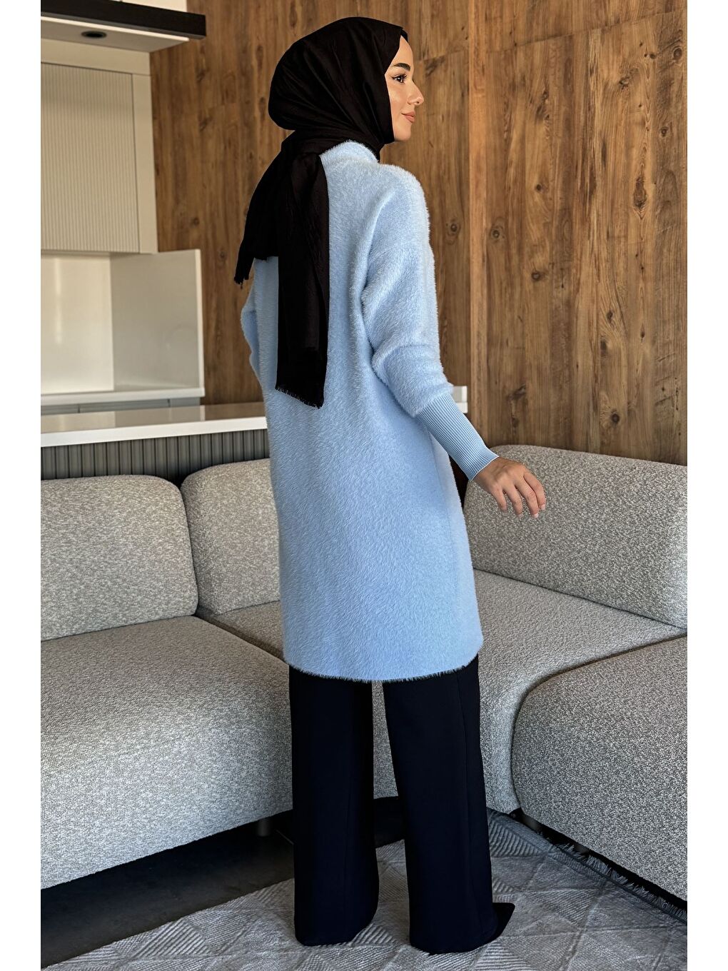 Mavi Gold Düğmeli Tesettür Yumoş Triko Hırka-6