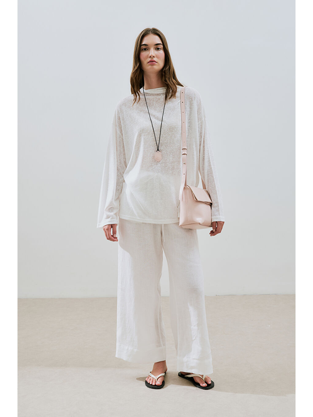 Keten Karışımlı Bluz Ekru-1