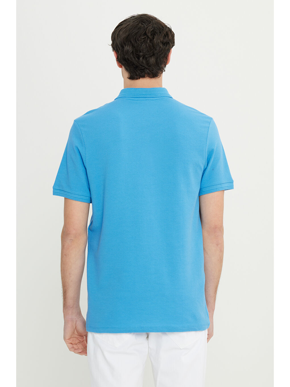 Erkek Koyu Mavi Pamuklu Slim Fit Dar Kesim Polo Yaka Jakarlı Esnek Tişört-4