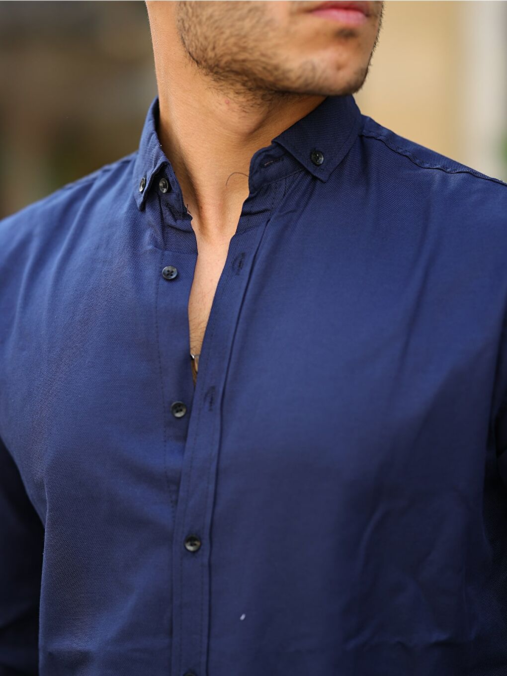 Lacivert Erkek Klasik Slim Fit Gömlek-1