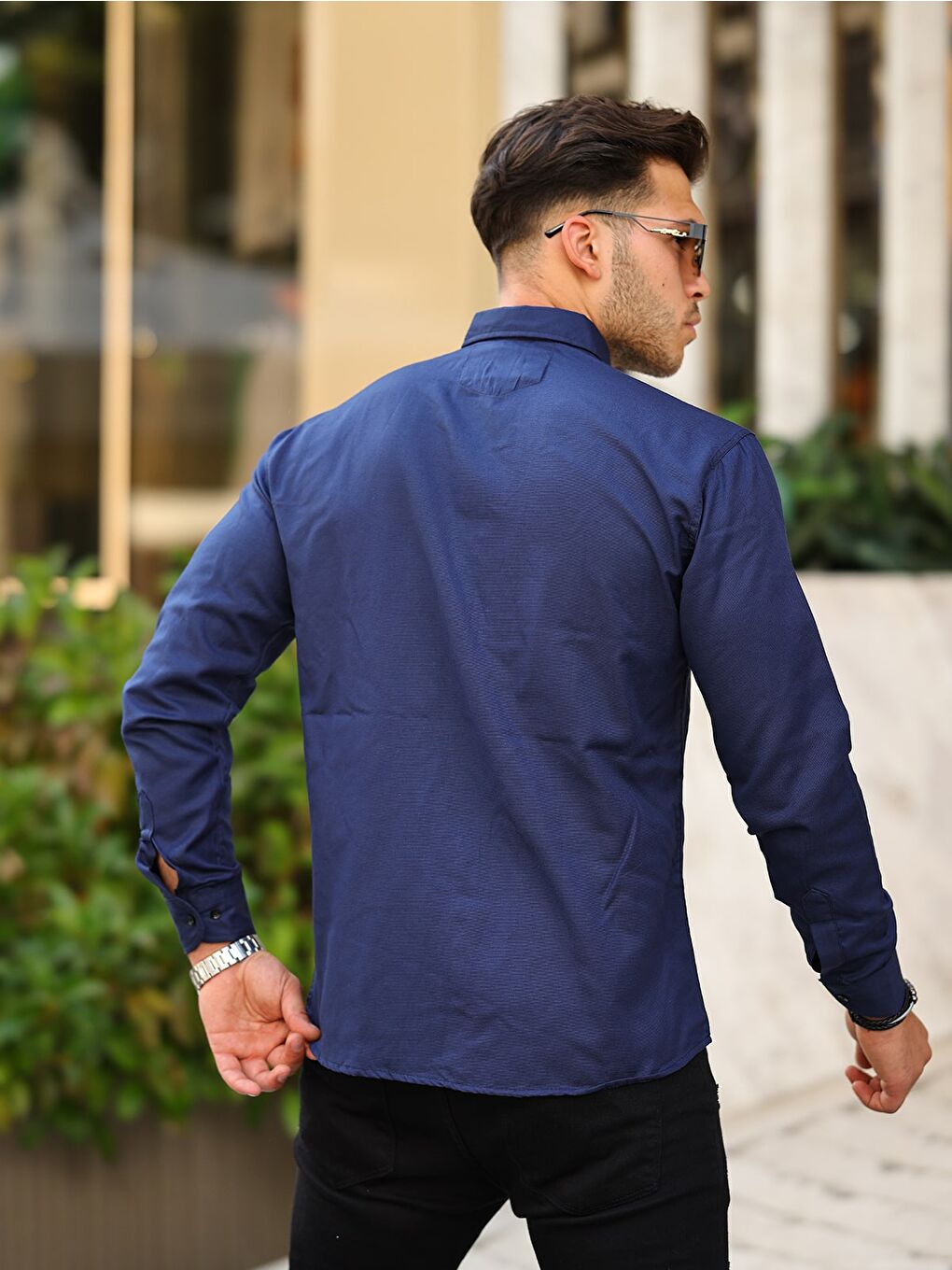 Lacivert Erkek Klasik Slim Fit Gömlek-3