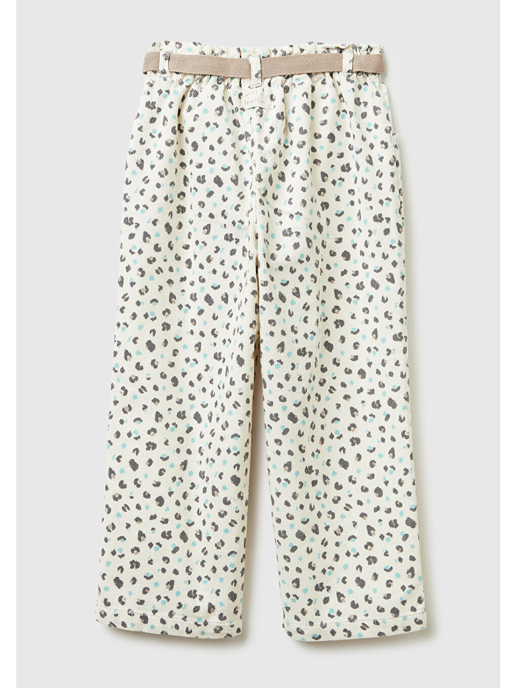Ekru Kız Çocuk Krem Mix Tamamı Desenli Beli Ayarlanabilir İpli Kadife Pantolon-1