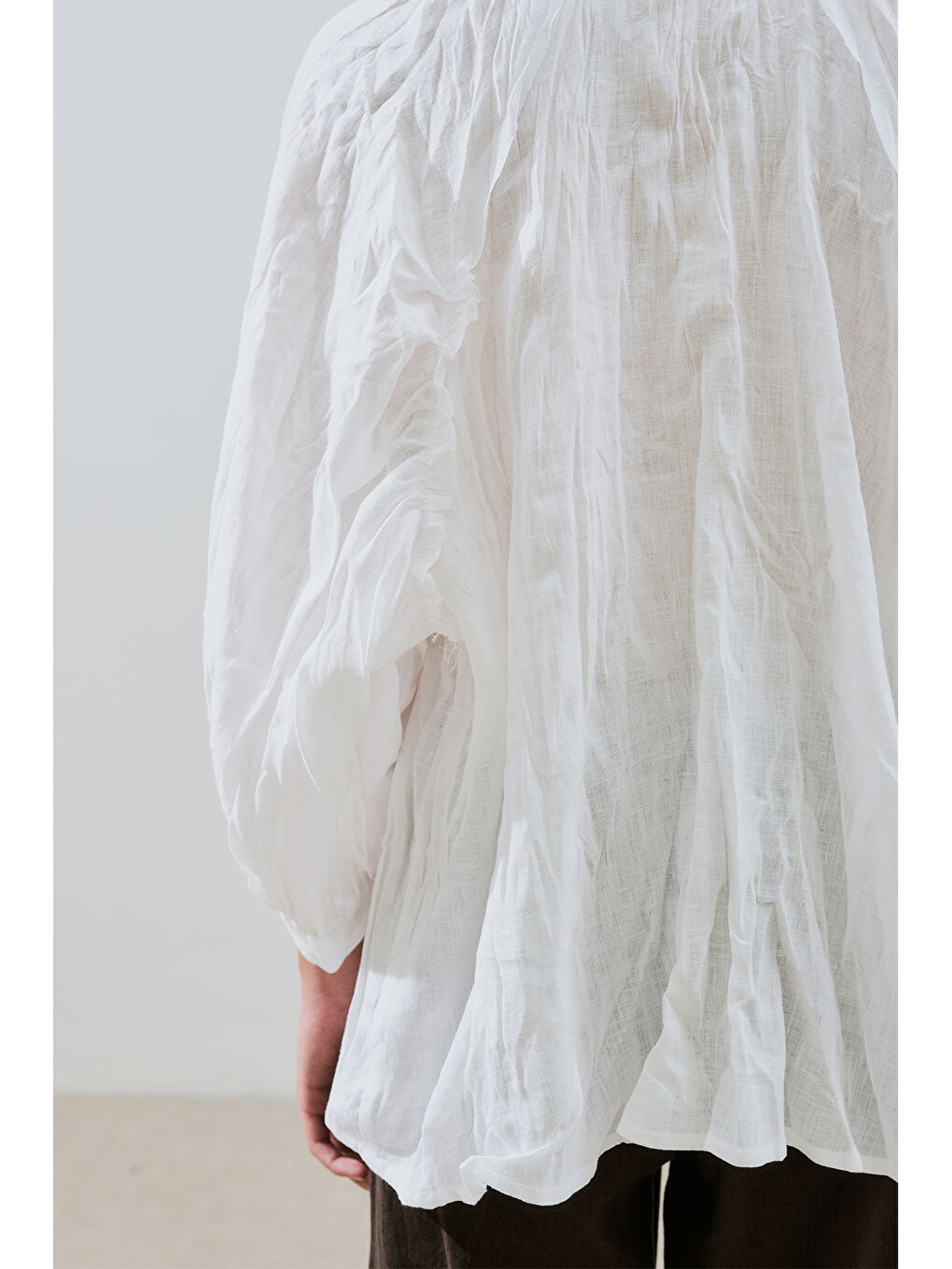 Keten Crush Düğmeli Bluz Ekru-4