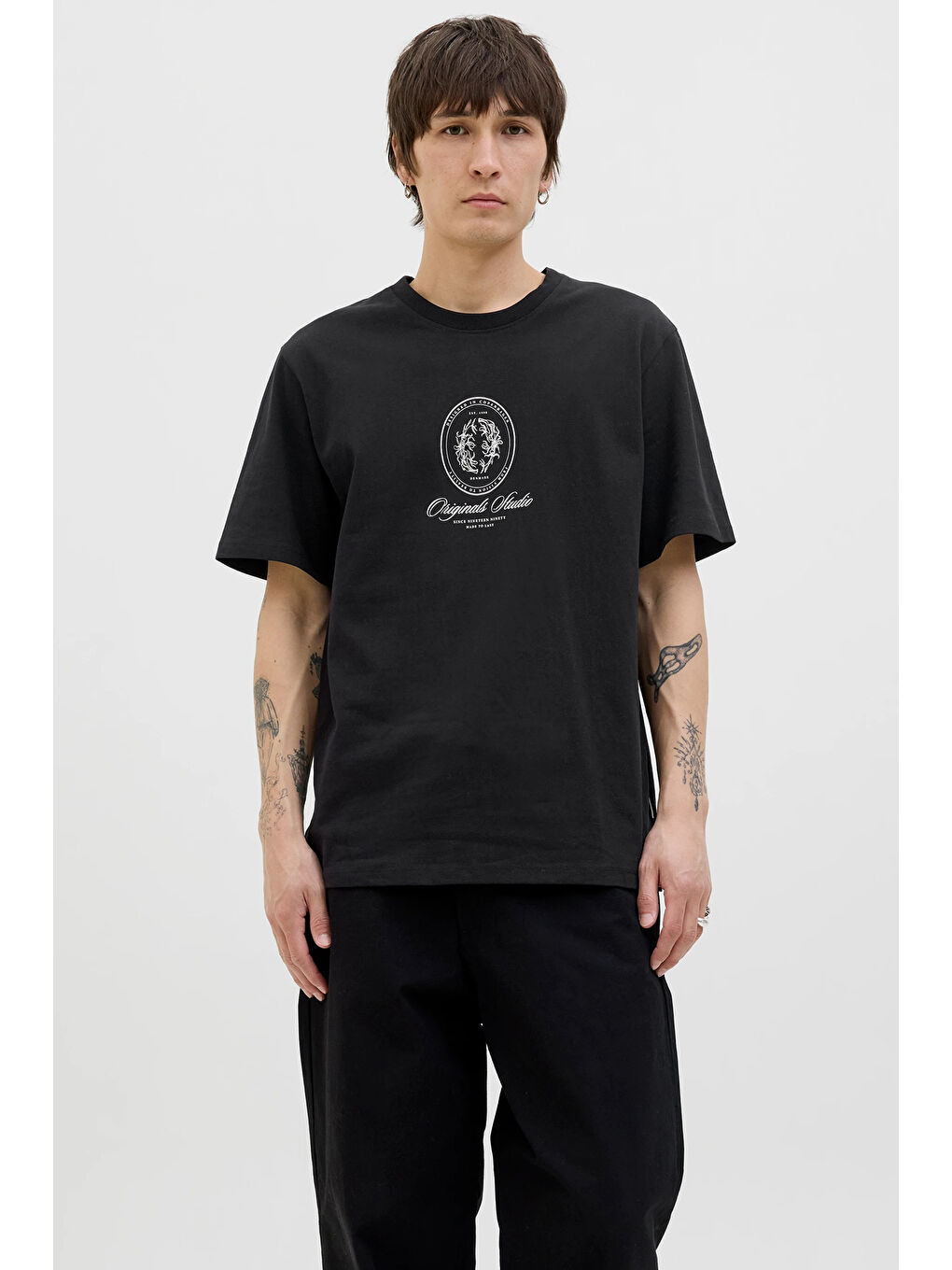 Siyah Originals Jordia Baskılı Pamuklu Relaxed Fit Bisiklet Yaka %100 Pamuk Tişört 12286609