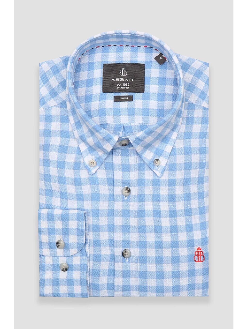 Sorento Keten Keten Comfort Fit Açık Mavi Düğmeli Yaka Erkek Kareli Gömlek-4