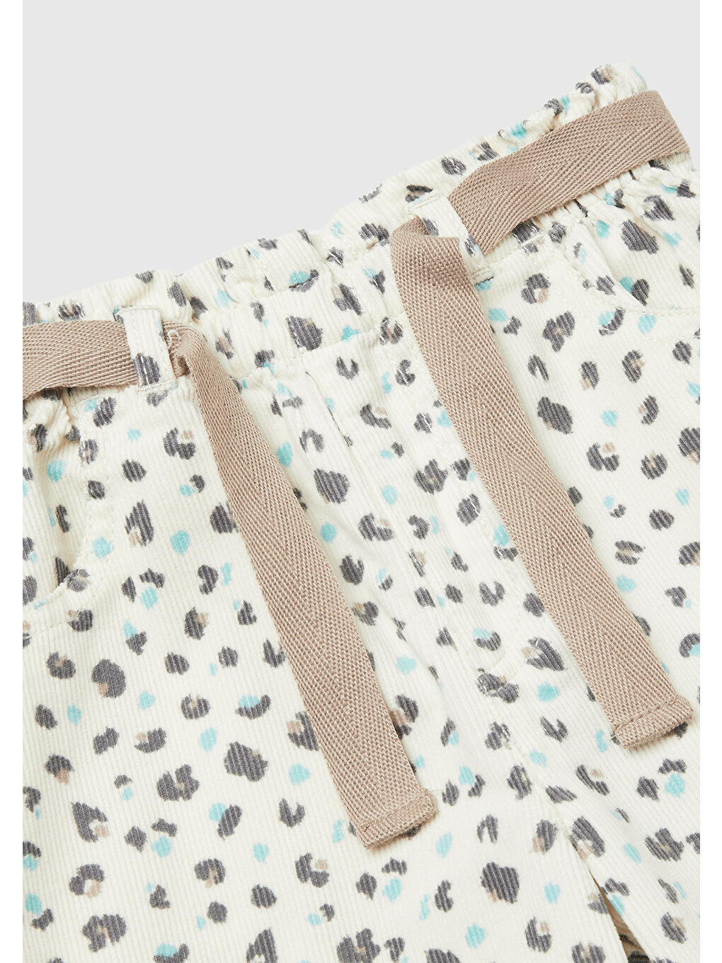 Ekru Kız Çocuk Krem Mix Tamamı Desenli Beli Ayarlanabilir İpli Kadife Pantolon-2