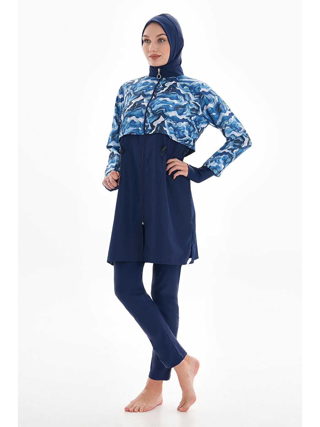 Lacivert Tam Kapalı Tesettür Mayo 2322 Pera Granit-1