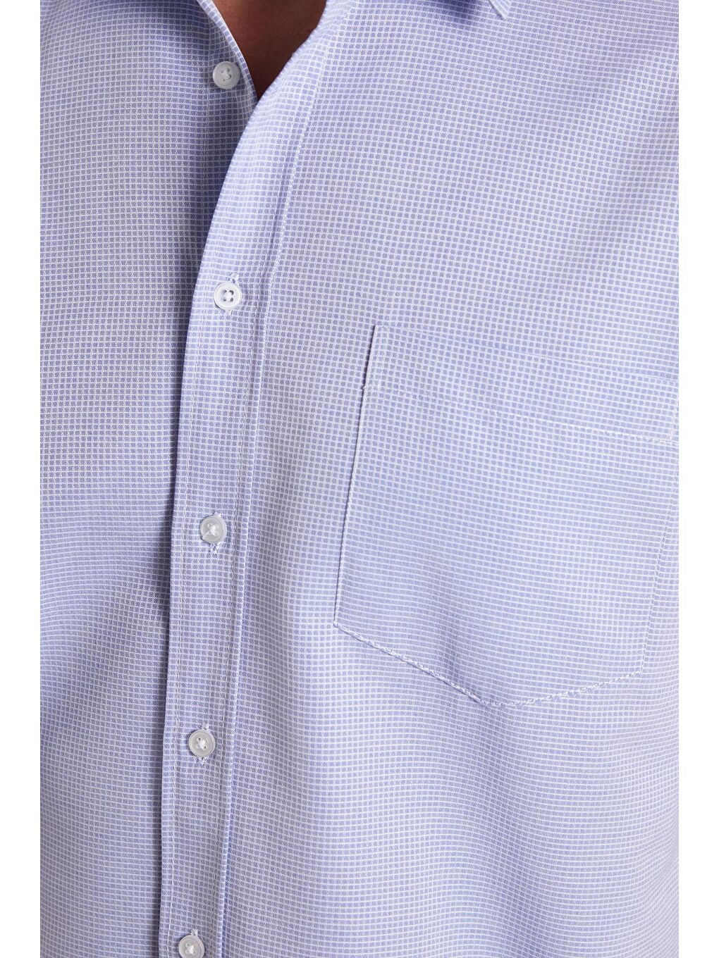 Erkek Regular Fit Klasik Kesim Kısa Kollu Pamuklu Tek Cepli Armürlü Saks Mavi Gömlek-2