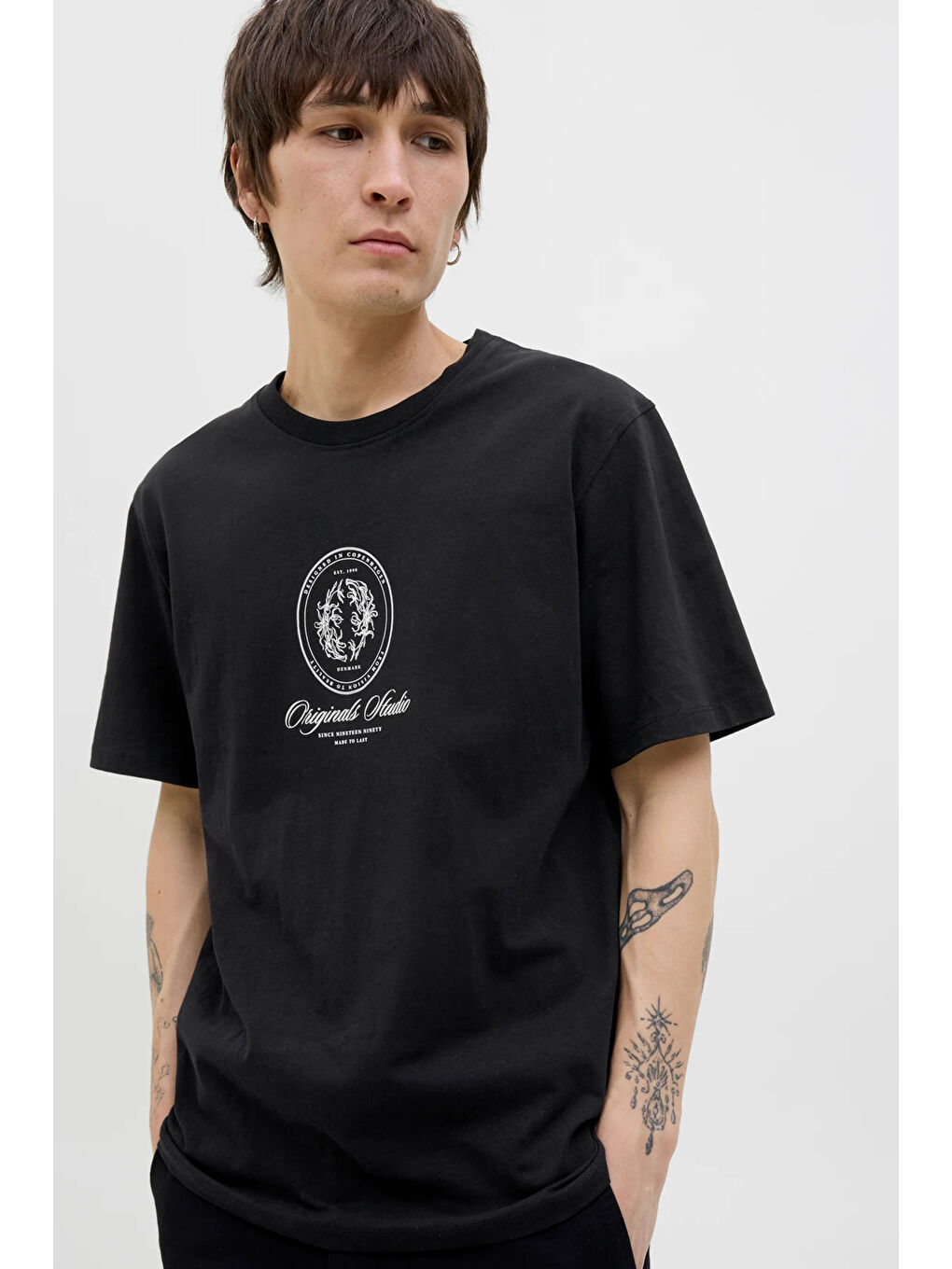 Siyah Originals Jordia Baskılı Pamuklu Relaxed Fit Bisiklet Yaka %100 Pamuk Tişört 12286609-1