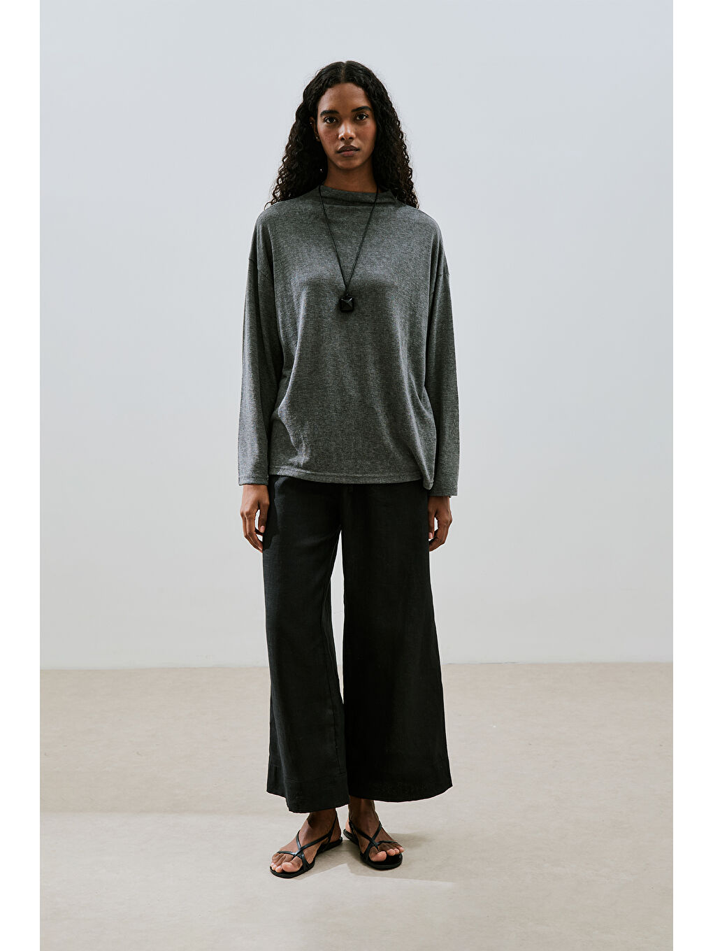 Keten Karışımlı Bluz Antrasit