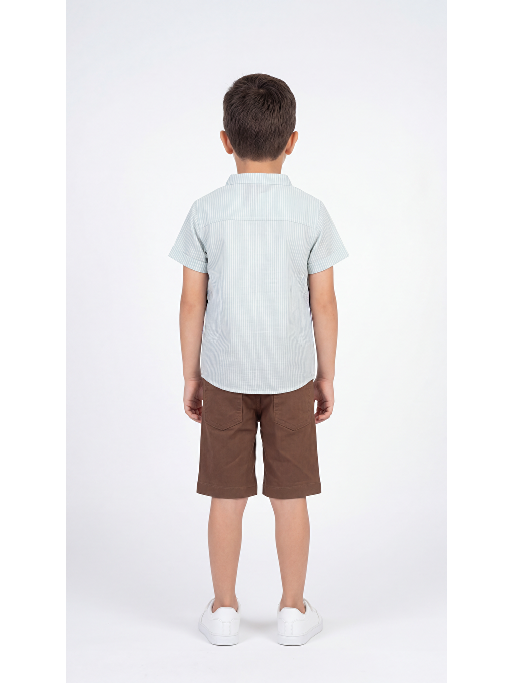 Yeşil Baskılı Çantalı Erkek Çocuk Gömlek-Şort-Tişört Takımı-3