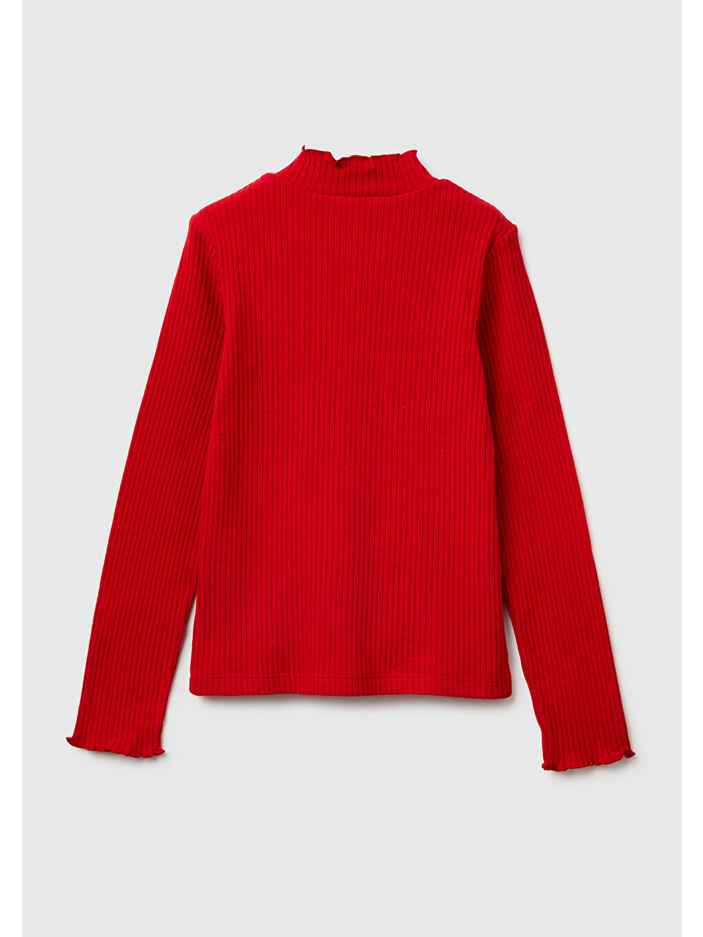 Kız Çocuk Kırmızı Logo Etiketli Fırfır Detaylı Bebe Yaka Uzun Kollu T-Shirt-1