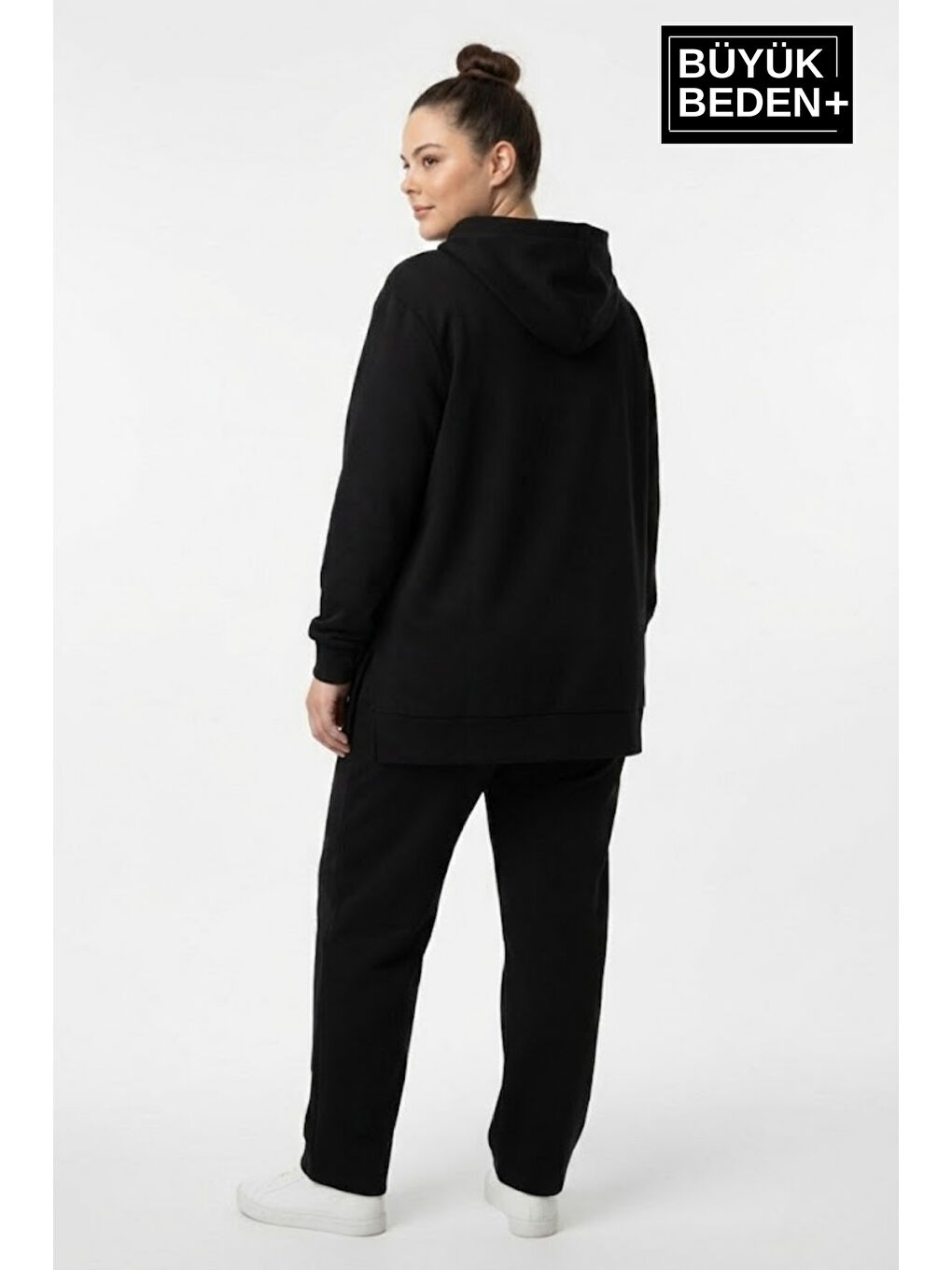 Siyah Büyük Beden Kapüşonlu NY Newyork Baskılı Tunik ince Sweatshırt SPR26BTK991-1-1