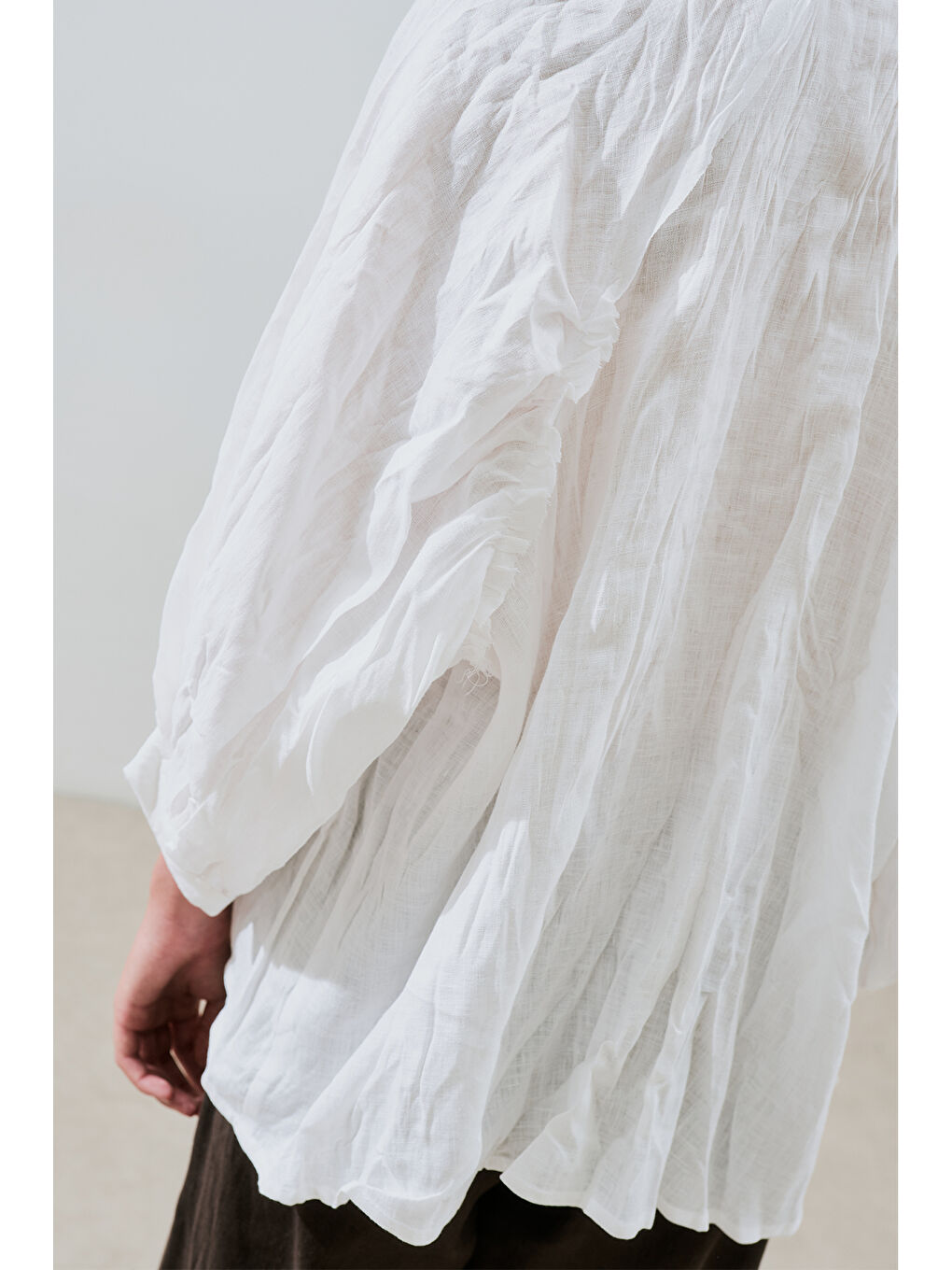 Keten Crush Düğmeli Bluz Ekru-5