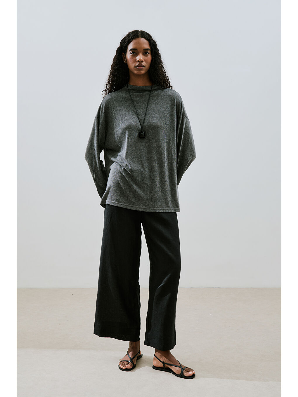 Keten Karışımlı Bluz Antrasit-1