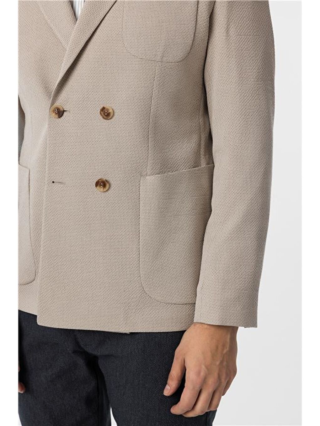 Bej Slim Baskılı Kruvaze Yaka 6 Drop Ceket-3