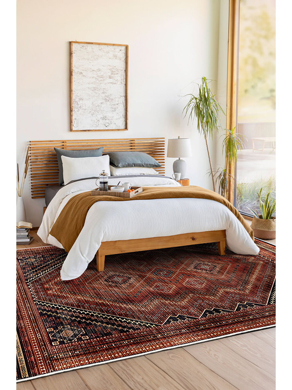 Bordo Dekoratif Özel Tasarım Yıkanabilir İnce Kaymaz Tabanlı Modern Halı KECE FR19-1