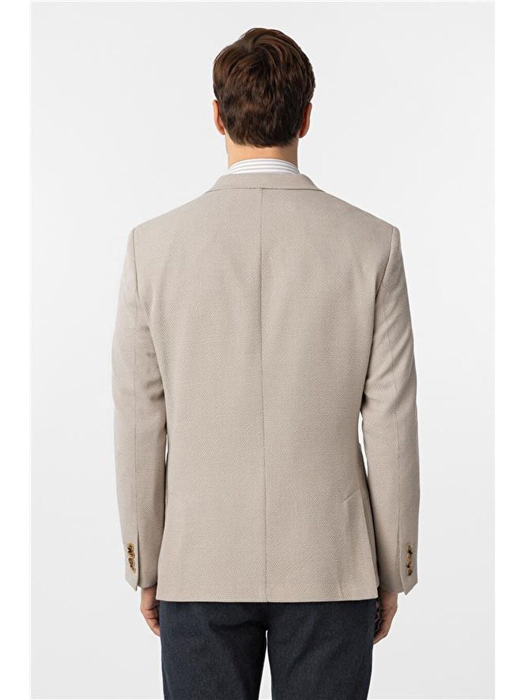 Bej Slim Baskılı Kruvaze Yaka 6 Drop Ceket-4