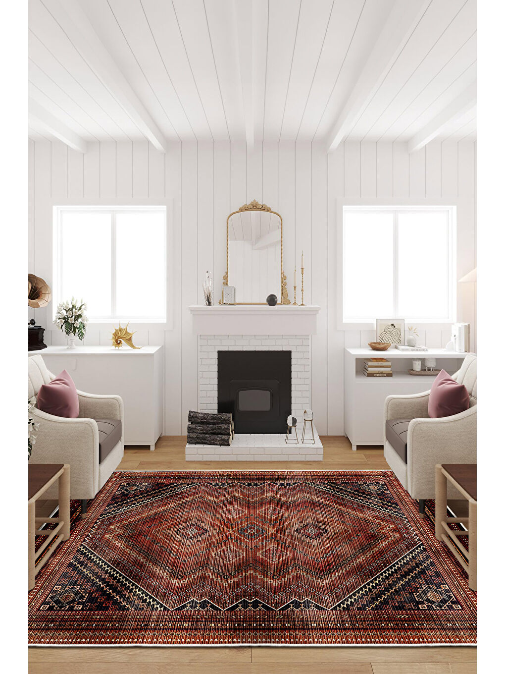 Bordo Dekoratif Özel Tasarım Yıkanabilir İnce Kaymaz Tabanlı Modern Halı KECE FR19-2