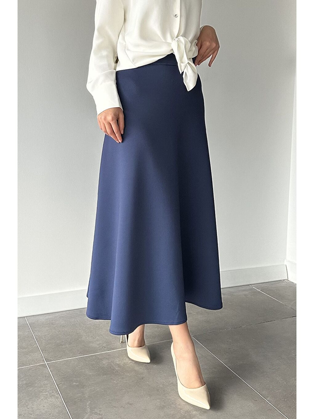 Lacivert Bel Lastikli Scuba Tesettür Kiloş Etek-1