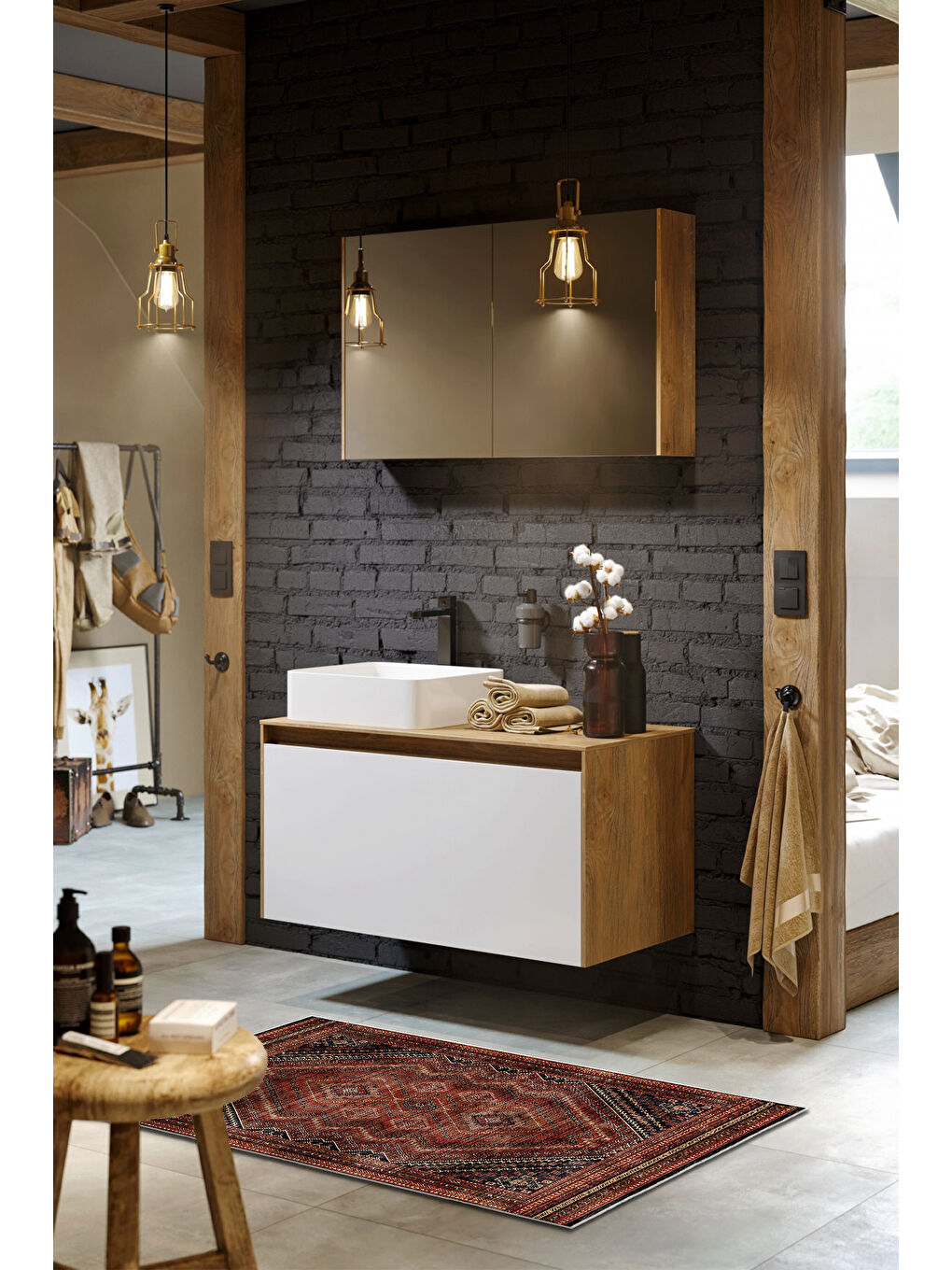 Bordo Dekoratif Özel Tasarım Yıkanabilir İnce Kaymaz Tabanlı Modern Halı KECE FR19-3