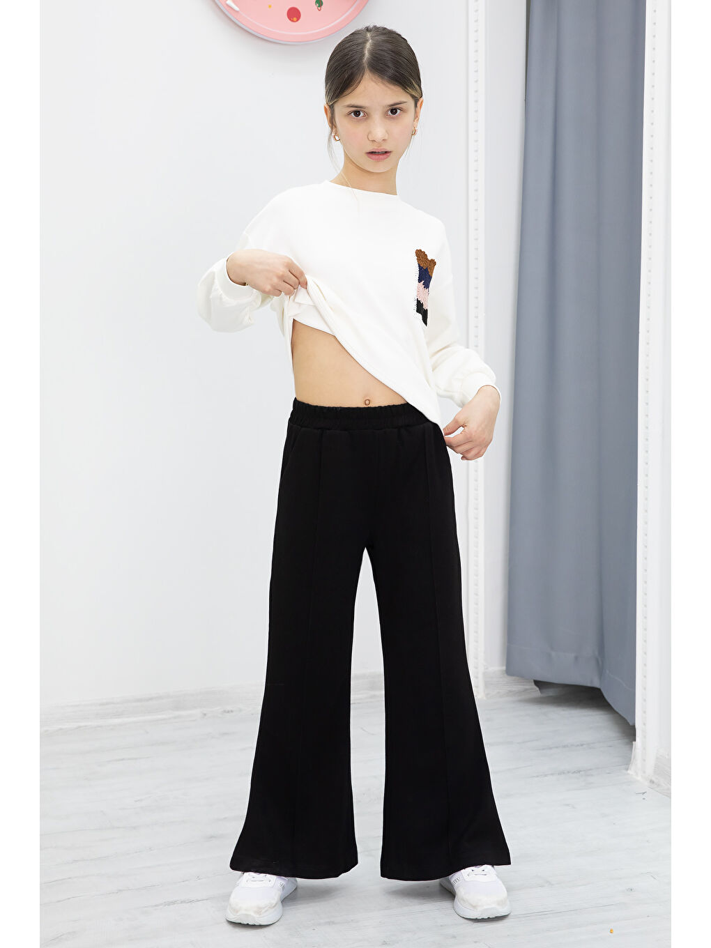 Siyah Dantel Cepli İspanyol Paça Kız Çocuk Alt Üst Takım 19980-4