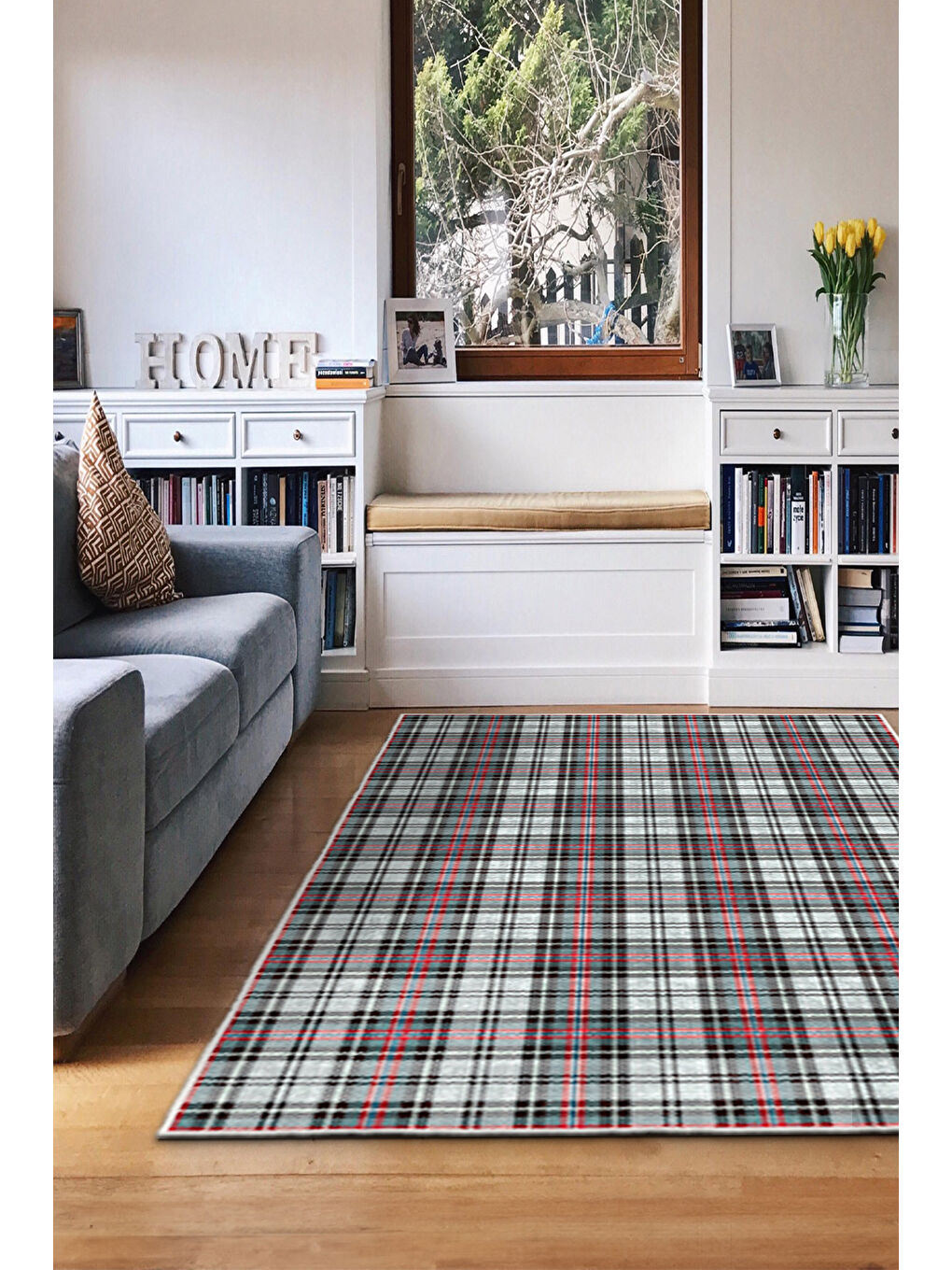 Gri Dekoratif Özel Tasarım Yıkanabilir İnce Kaymaz Tabanlı Modern Halı KECE FR13-1