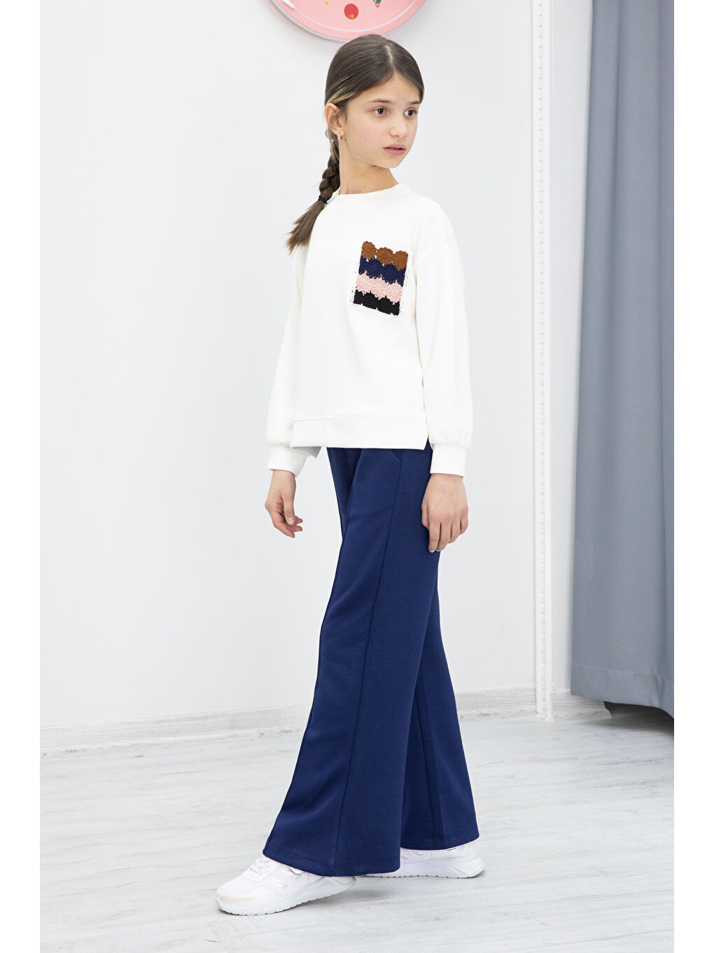 Lacivert Dantel Cepli İspanyol Paça Kız Çocuk Alt Üst Takım 19979